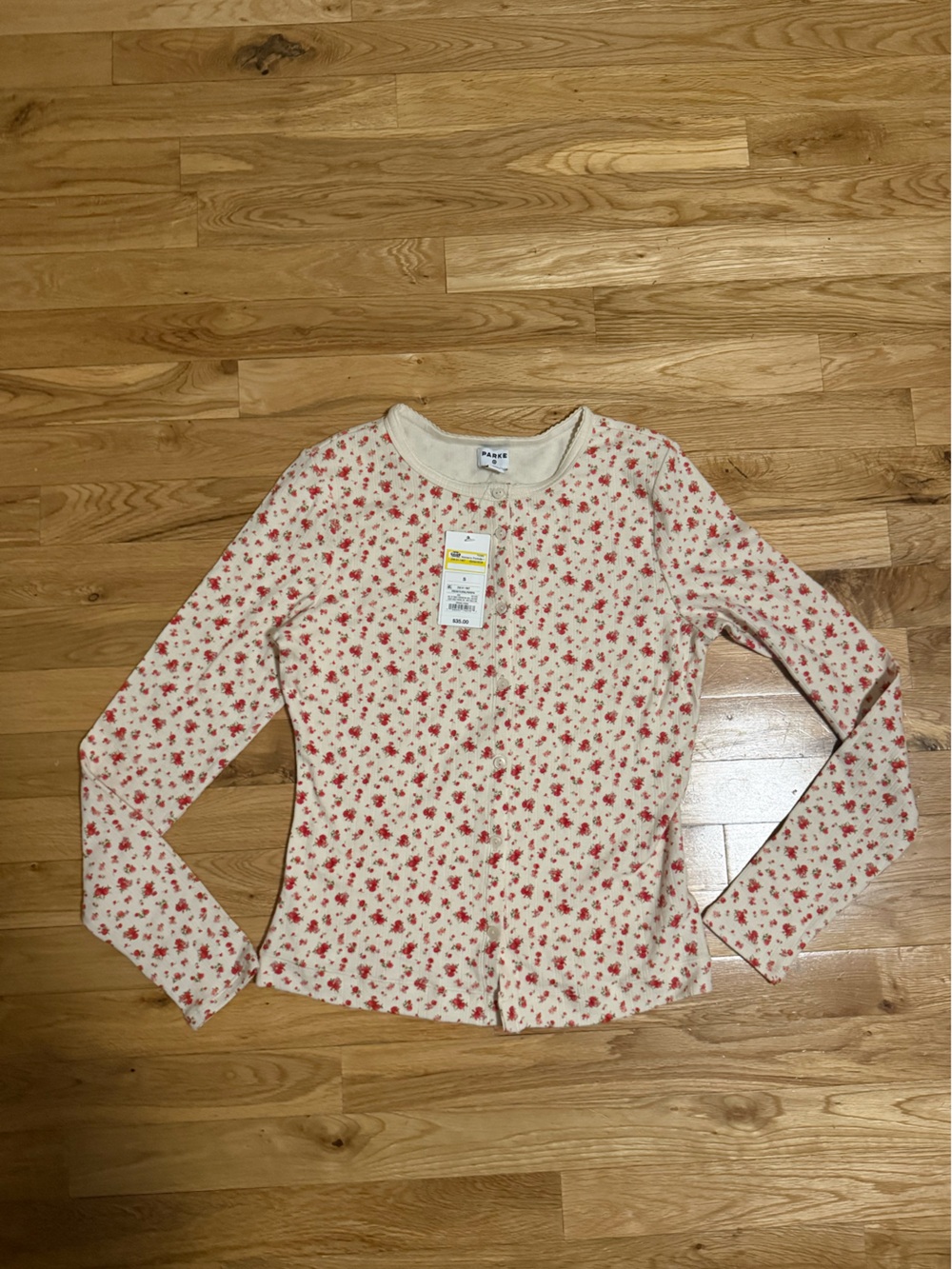 NWT Parker x Target Cream Floral Cardigan Top - Picture 3 of 5